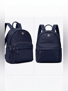 Tory Burch Navy Nylon Zip-Front Backpack new